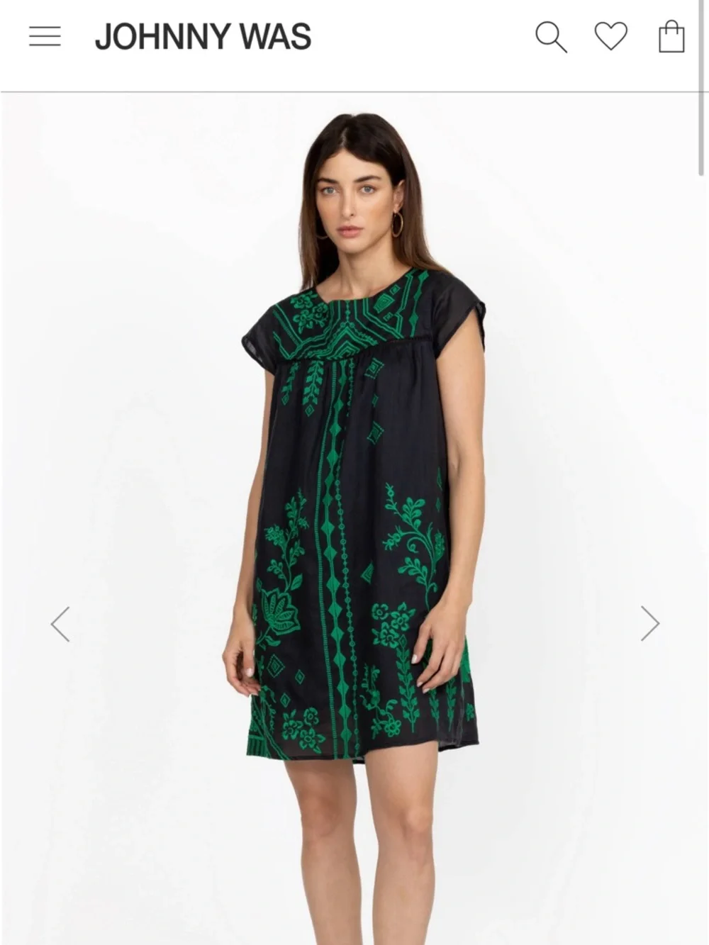 JOHNNY WAS Women’s Medium  Green Embroidered Willow Boho Tunic Dress Petal
